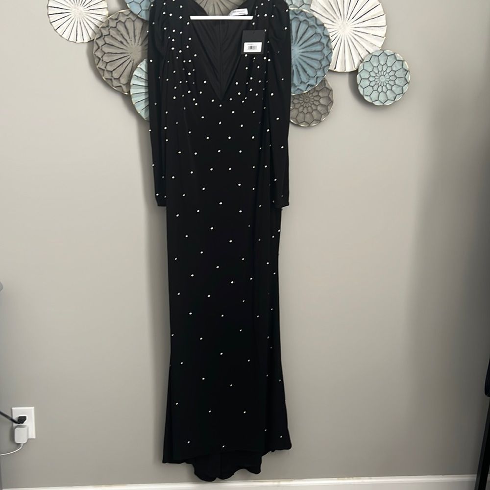 Ieena for Mac Duggal jewel encrusted long sleeve gown